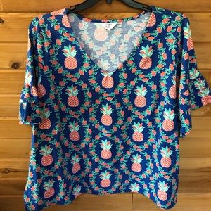 crown & ivy Blue Pineapple Print Blouse